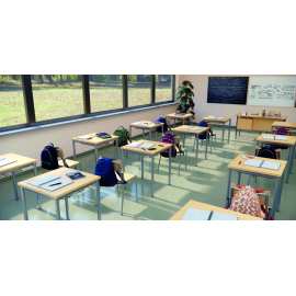 stolik szkolny jednoosobowy blat z laminatu obrzeże z drewna